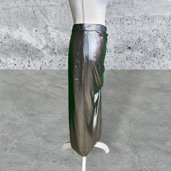 NWOT All Saints ‘Carla Metallic Gray / Silver Skirt’ with Ruched Side Size 4 - Picture 14 of 16